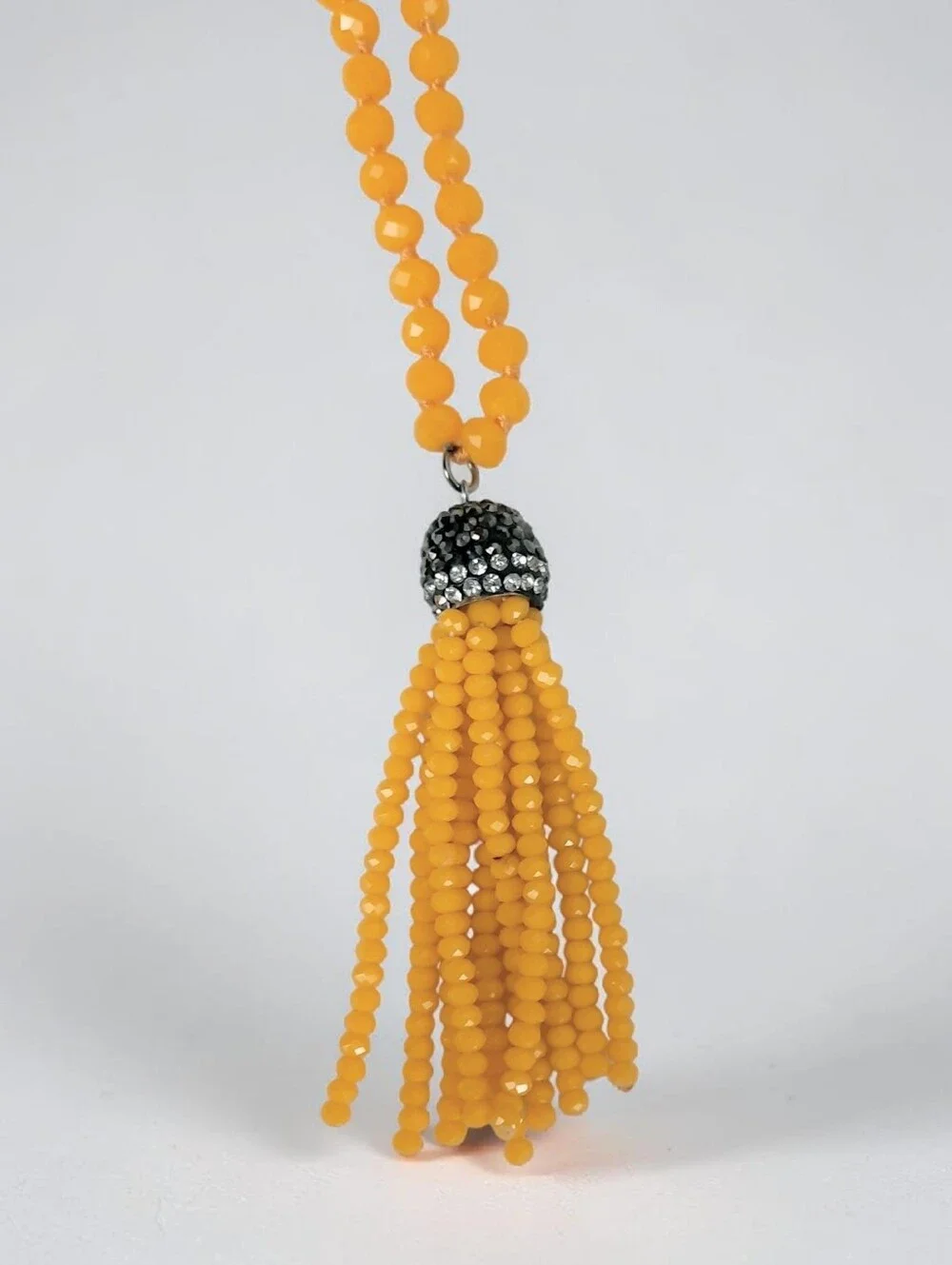 Yellow Beaded Tassel Necklace